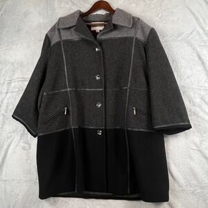 Charles Klein Womens 24W Wool Colorblock Coat Gray Black Button Front Lined Plus